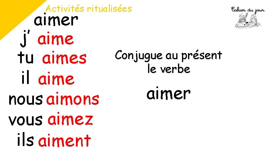 Activités ritualisées aimer j’ aime tu aimes il aime nous aimons vous aimez ils