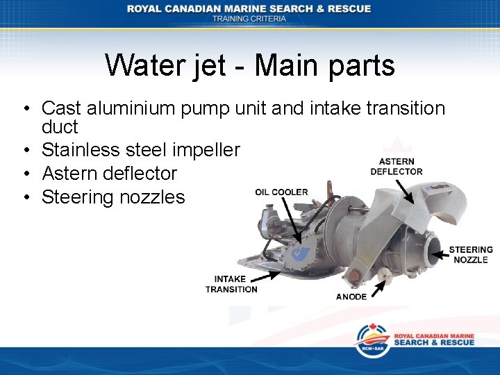Water jet - Main parts • Cast aluminium pump unit and intake transition duct