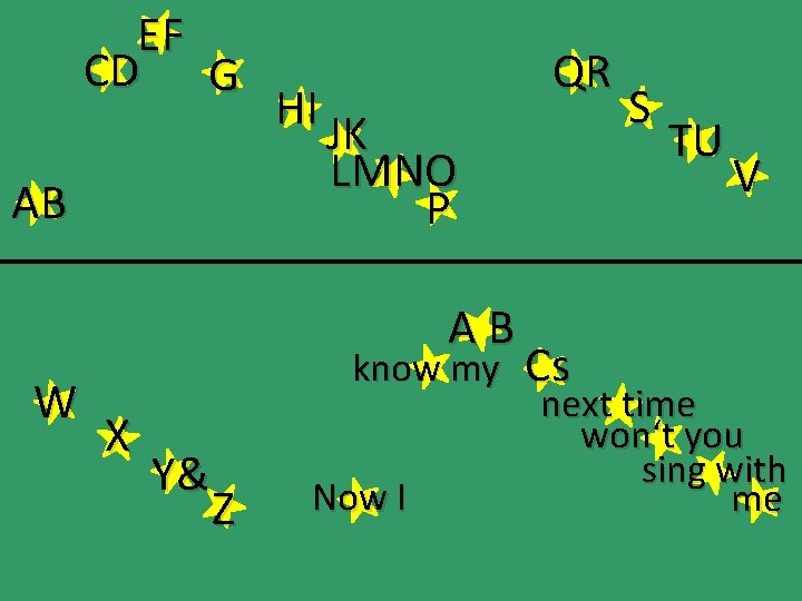 EF CD G AB HI JK LMNO P AB W know my X Y&