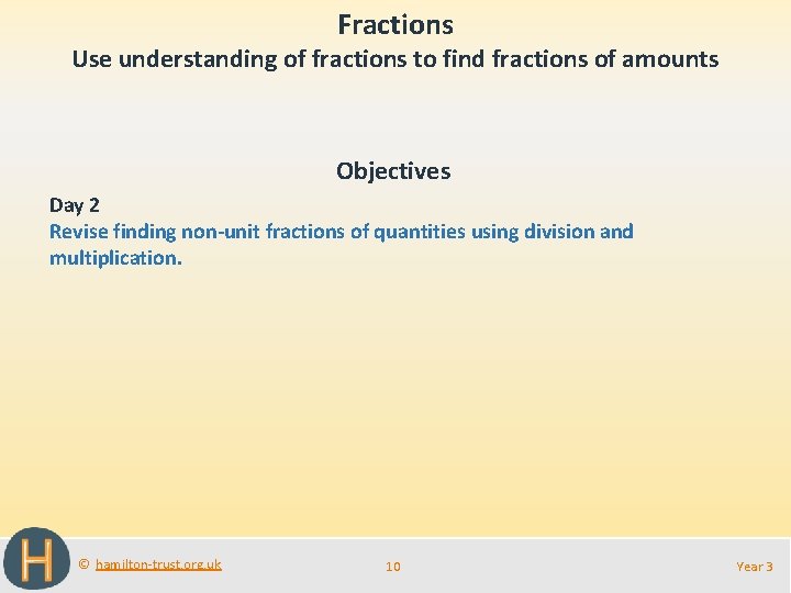 Fractions Use understanding of fractions to find fractions of amounts Objectives Day 2 Revise