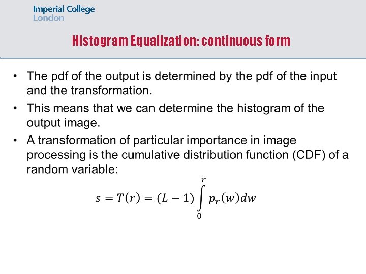 Histogram Equalization: continuous form 