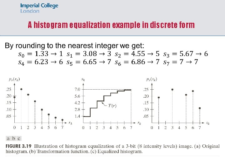 A histogram equalization example in discrete form 