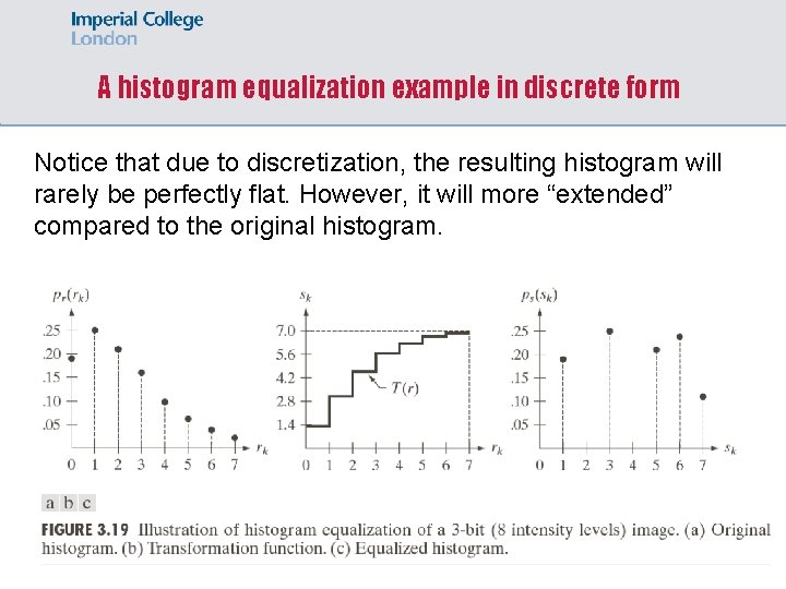 A histogram equalization example in discrete form Notice that due to discretization, the resulting