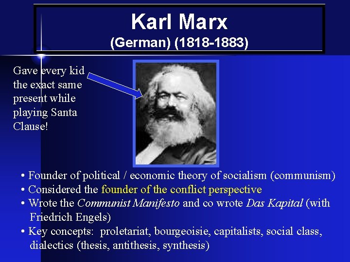 Karl Marx (German) (1818 -1883) Gave every kid the exact same present while playing