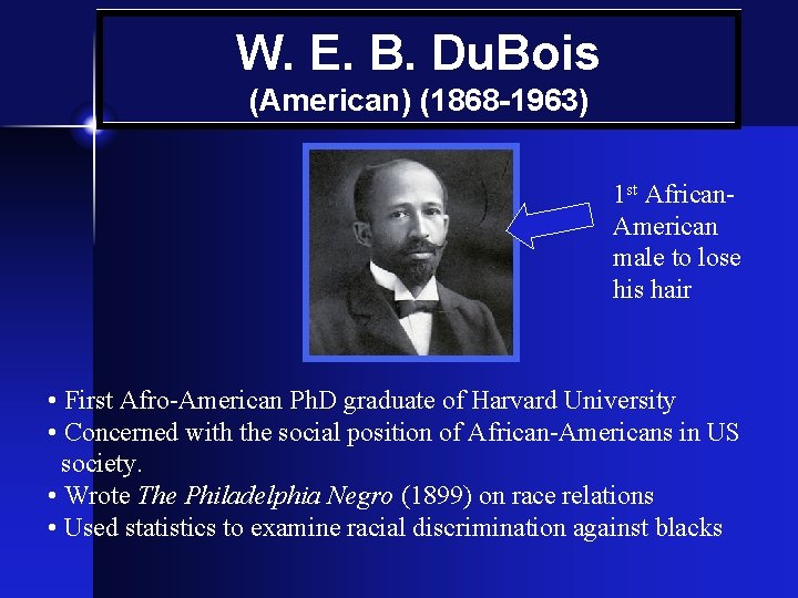 W. E. B. Du. Bois (American) (1868 -1963) 1 st African. American male to