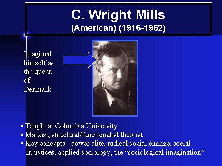 C. Wright Mills (American) (1916 -1962) Imagined himself as the queen of Denmark •