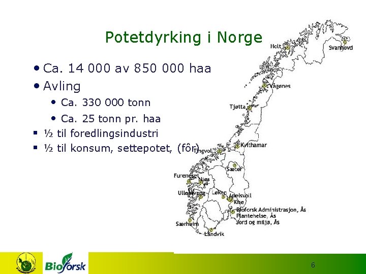 Potetdyrking i Norge • Ca. 14 000 av 850 000 haa • Avling •