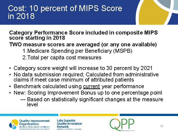 Cost: 10 percent of MIPS Score in 2018 Category Performance Score included in composite