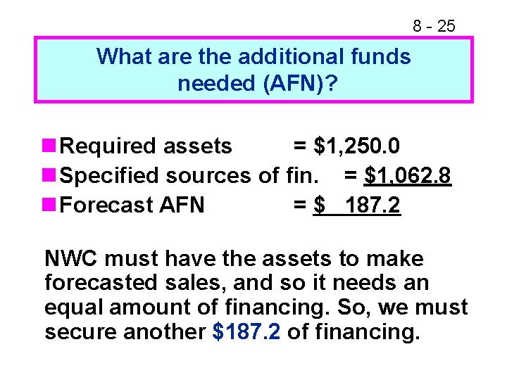 8 - 25 What are the additional funds needed (AFN)? n Required assets =