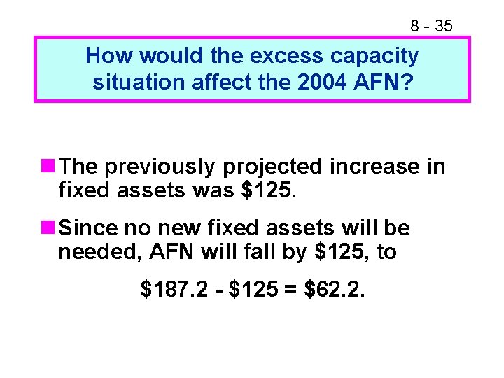 8 - 35 How would the excess capacity situation affect the 2004 AFN? n