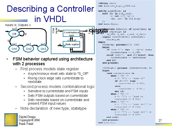 Describing a Controller in VHDL b • b’ x=1 x=1 On 2 On 3