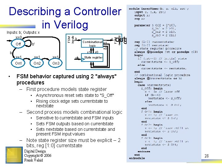 Describing a Controller in Verilog b • b’ x=1 x=1 On 2 On 3