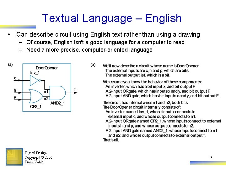 Textual Language – English • Can describe circuit using English text rather than using