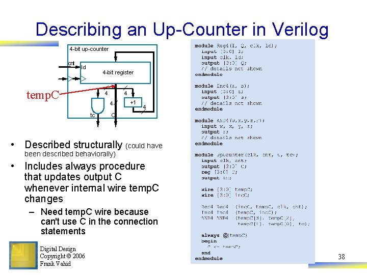 Describing an Up-Counter in Verilog 4 -bit up-counter cnt ld 4 -bit register temp.