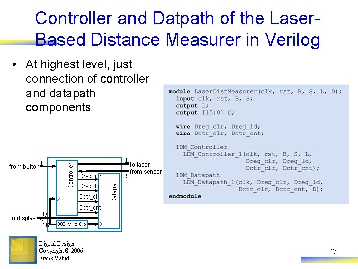 Controller and Datpath of the Laser. Based Distance Measurer in Verilog B L Dreg_clr