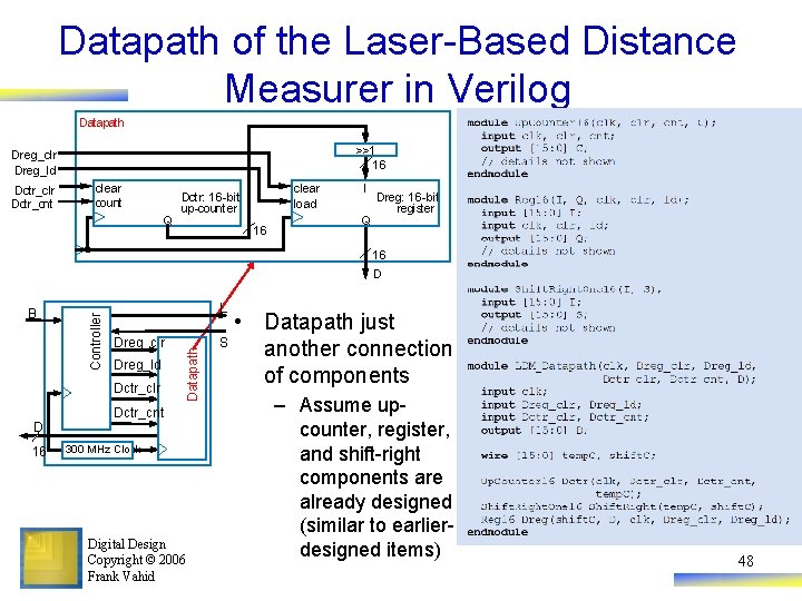 Datapath of the Laser-Based Distance Measurer in Verilog Datapath >>1 16 Dreg_clr Dreg_ld Dctr_clr