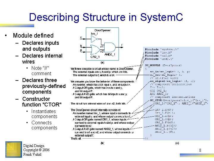 Describing Structure in System. C • Module defined – Declares inputs and outputs –