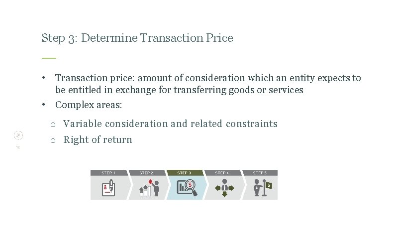 Step 3: Determine Transaction Price • Transaction price: amount of consideration which an entity