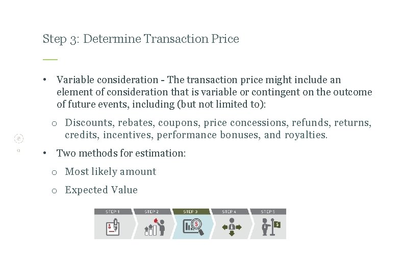 Step 3: Determine Transaction Price • Variable consideration - The transaction price might include