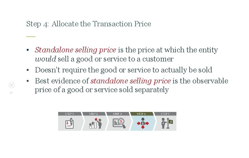 Step 4: Allocate the Transaction Price 21 • Standalone selling price is the price