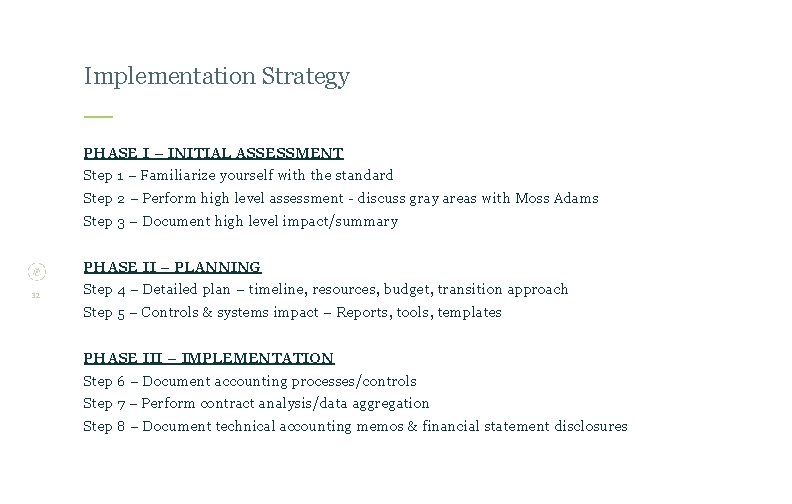 Implementation Strategy PHASE I – INITIAL ASSESSMENT Step 1 – Familiarize yourself with the