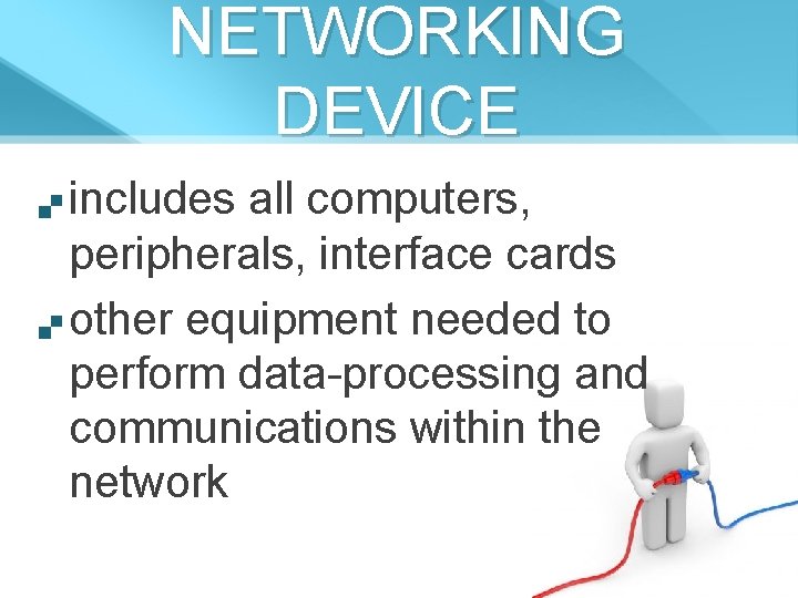 NETWORKING DEVICE includes all computers, peripherals, interface cards other equipment needed to perform data-processing