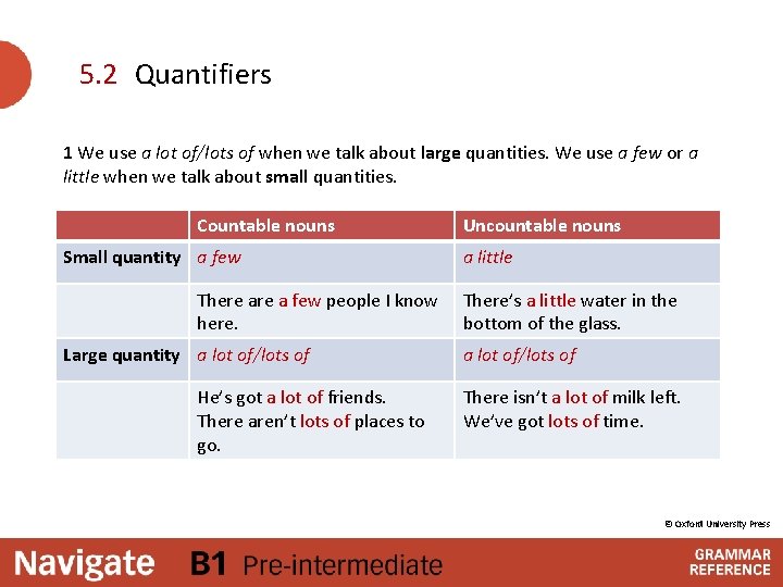 5. 2 Quantifiers 1 We use a lot of/lots of when we talk about