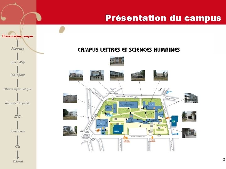 Présentation du campus Présentation campus Planning Accès Wifi Identifiant Charte informatique Sécurité / logiciels