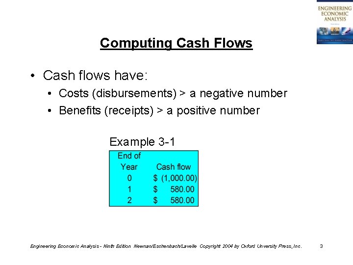 Computing Cash Flows • Cash flows have: • Costs (disbursements) > a negative number