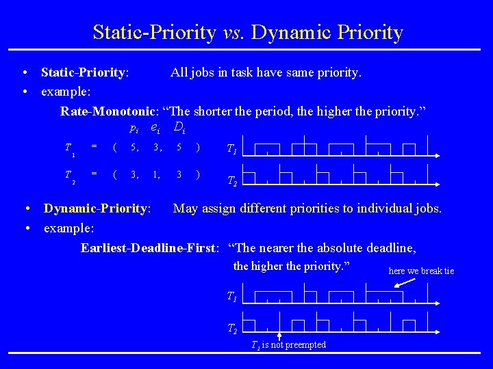 Static-Priority vs. Dynamic Priority • Static-Priority: All jobs in task have same priority. • Static-Priority vs. Dynamic Priority • Static-Priority: All jobs in task have same priority. •