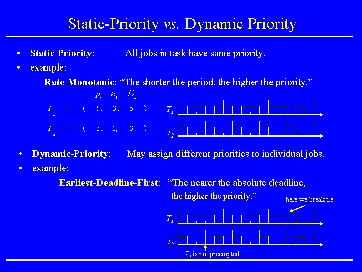 Static-Priority vs. Dynamic Priority • Static-Priority: All jobs in task have same priority. • Static-Priority vs. Dynamic Priority • Static-Priority: All jobs in task have same priority. •