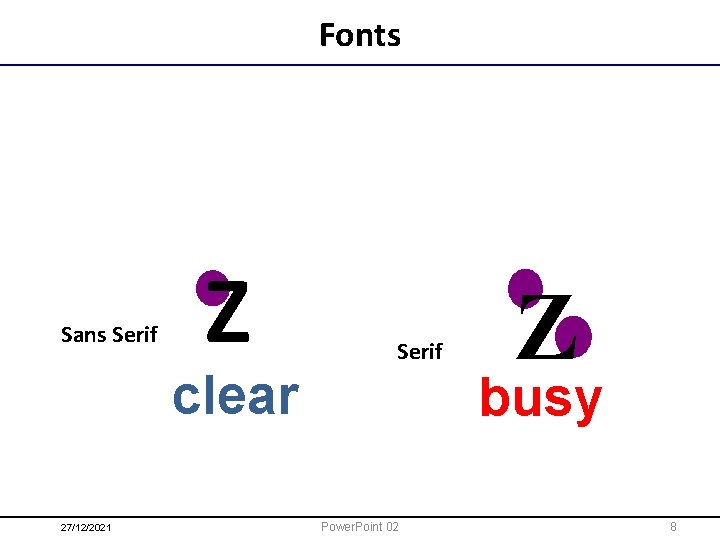 Fonts Sans Serif Z Serif clear 27/12/2021 Z busy Power. Point 02 8 