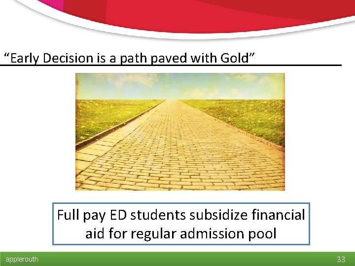 “Early Decision is a path paved with Gold” Full pay ED students subsidize financial