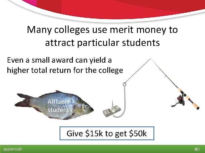 Many colleges use merit money to attract particular students Even a small award can