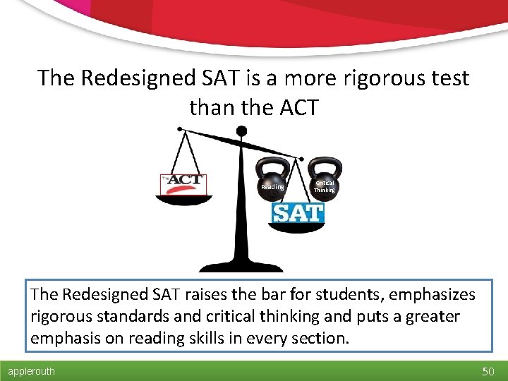 The Redesigned SAT is a more rigorous test than the ACT Reading Critical Thinking