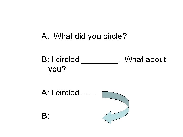 A: What did you circle? B: I circled ____. What about you? A: I
