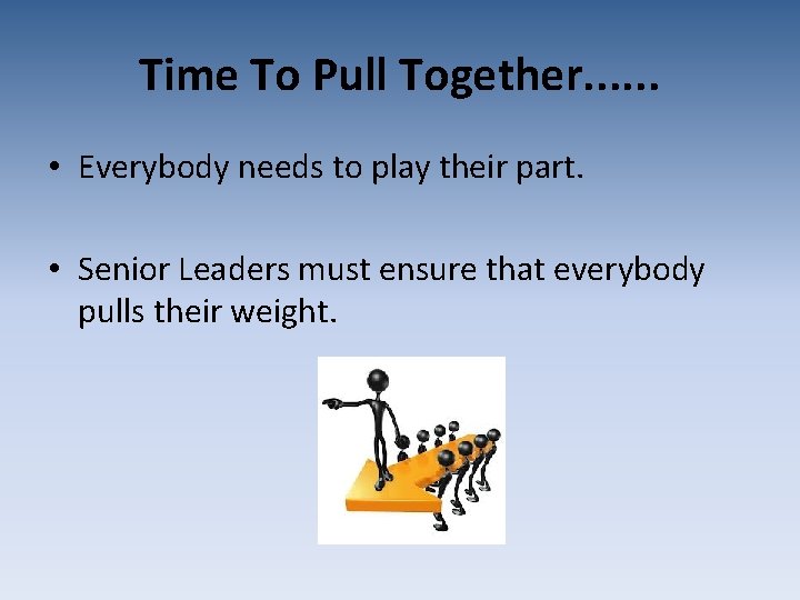 Time To Pull Together. . . • Everybody needs to play their part. •