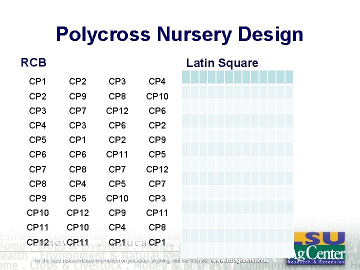 Polycross Nursery Design RCB Latin Square CP 1 CP 2 CP 3 CP 4