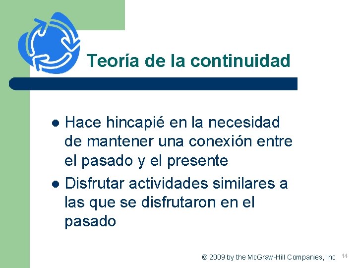 Teoría de la continuidad Hace hincapié en la necesidad de mantener una conexión entre