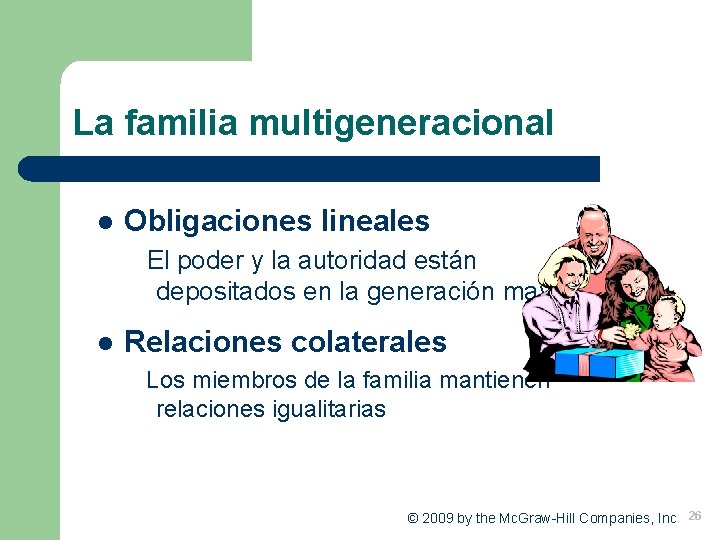 La familia multigeneracional l Obligaciones lineales El poder y la autoridad están depositados en