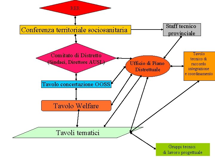 RER Staff tecnico provinciale Conferenza territoriale sociosanitaria Comitato di Distretto (Sindaci, Direttore AUSL) Ufficio