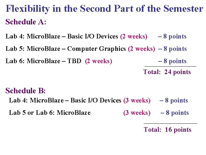 Flexibility in the Second Part of the Semester Schedule A: Lab 4: Micro. Blaze