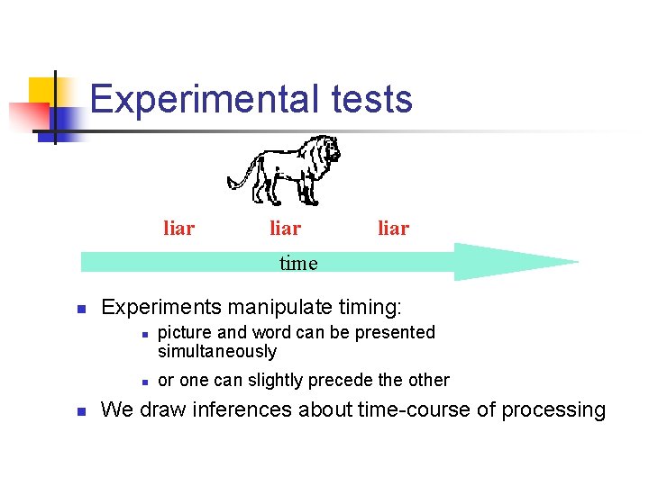 Experimental tests liar time n Experiments manipulate timing: n n n picture and word