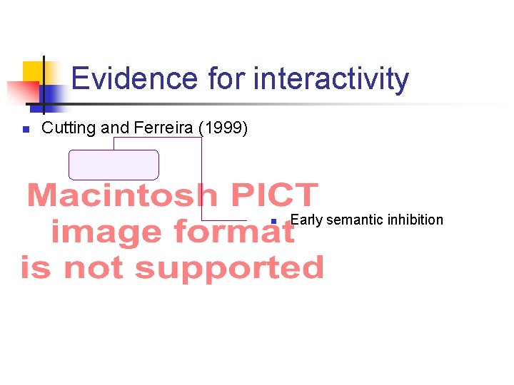 Evidence for interactivity n Cutting and Ferreira (1999) n Early semantic inhibition 