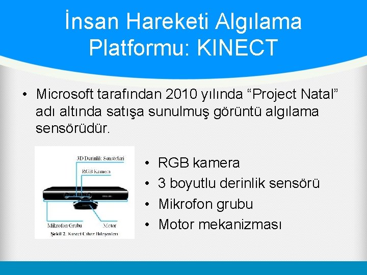 İnsan Hareketi Algılama Platformu: KINECT • Microsoft tarafından 2010 yılında “Project Natal” adı altında
