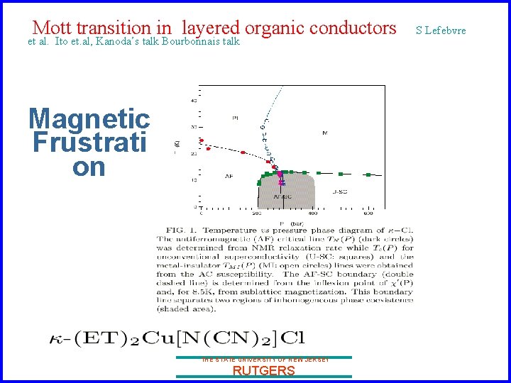 Mott transition in layered organic conductors et al. Ito et. al, Kanoda’s talk Bourbonnais