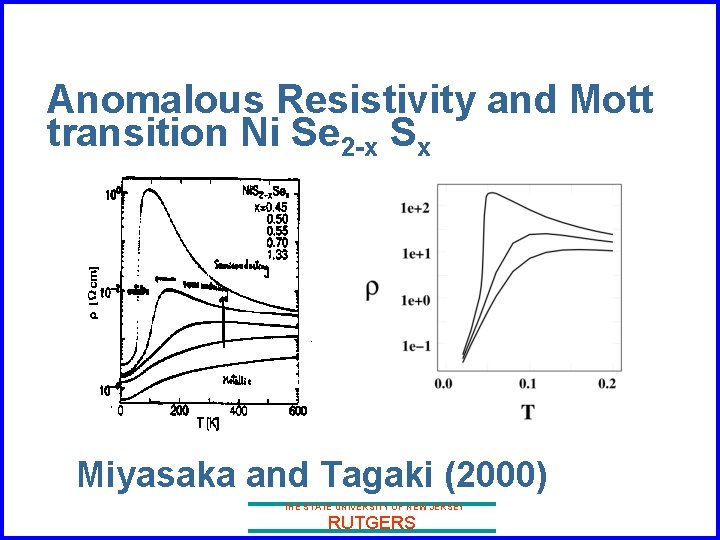 Anomalous Resistivity and Mott transition Ni Se 2 -x Sx Miyasaka and Tagaki (2000)