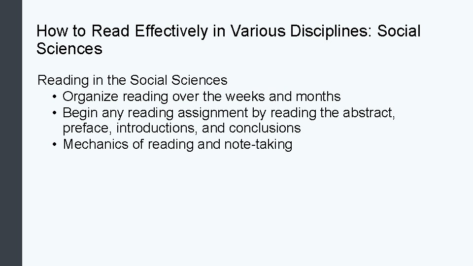 How to Read Effectively in Various Disciplines: Social Sciences Reading in the Social Sciences