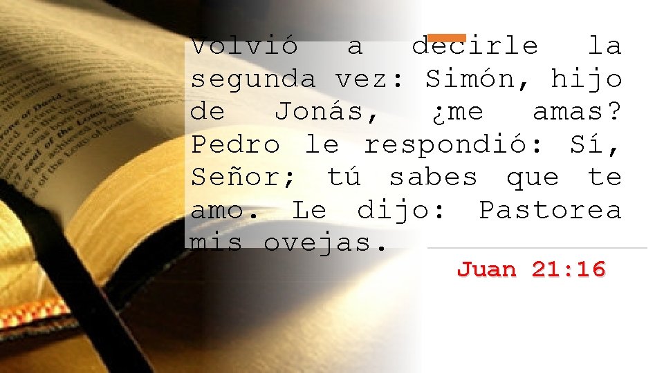 Volvió a decirle la segunda vez: Simón, hijo de Jonás, ¿me amas? Pedro le