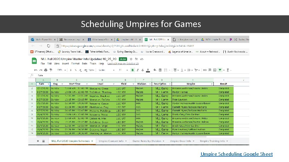 Scheduling Umpires for Games Umpire Scheduling Google Sheet 